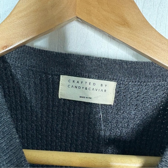 NWT Candy & Caviar micro waffle Henley long sleeve charcoal grey size large - Picture 4 of 10